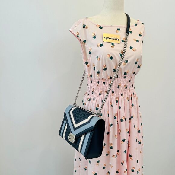 Michael Kors Whitney Medium Flap Chain Crossbody Shoulder Bag Navy Multi - Picture 10 of 11